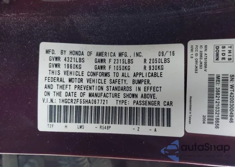 2017 Honda Accord Sport from USA, damaged, VIN 1HGCR2F55HA067721